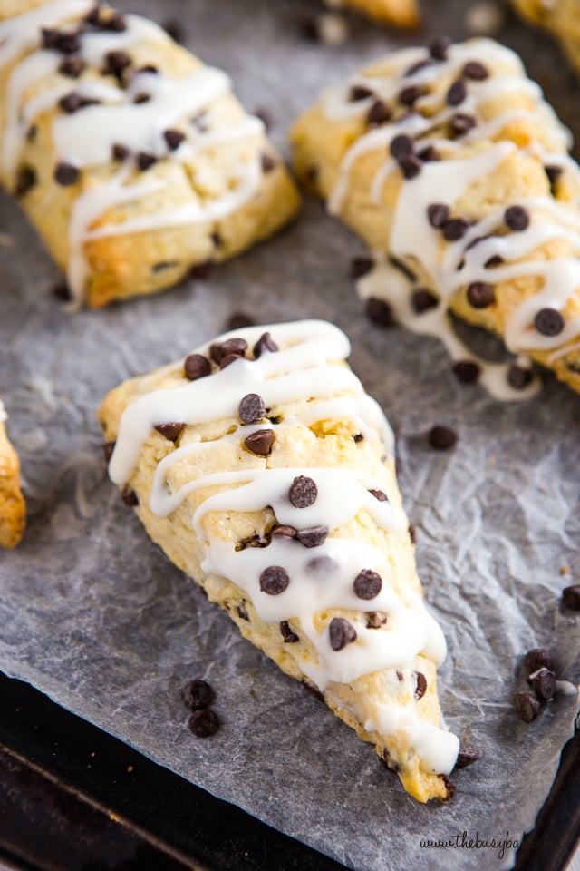 chocolate chip scones with sweet glaze