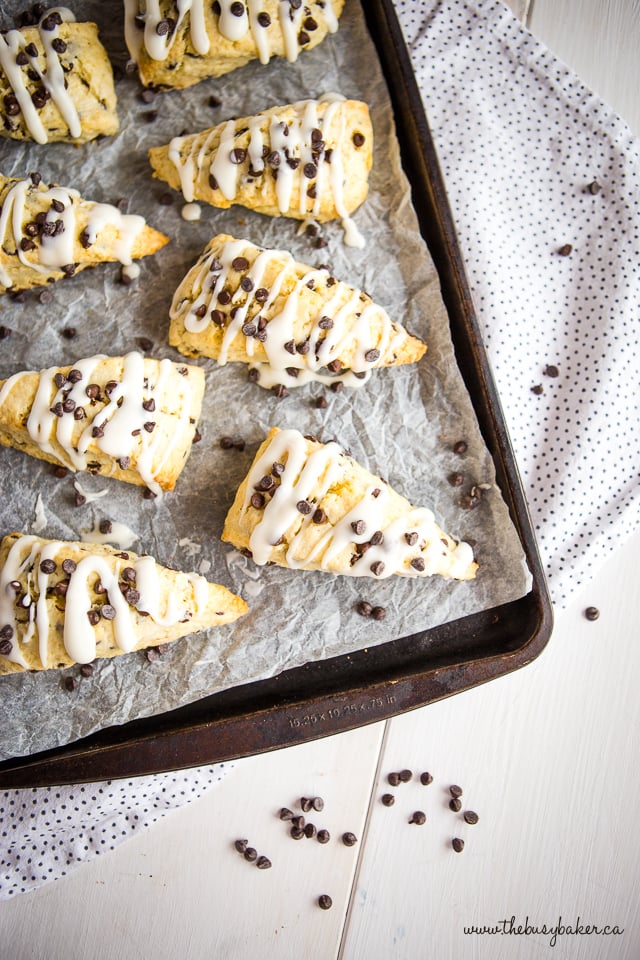 chocolate chip scones on baking tray