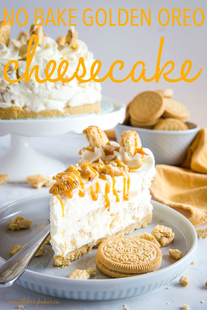 titled photo (and shown) No Bake Golden Oreo Cheesecake