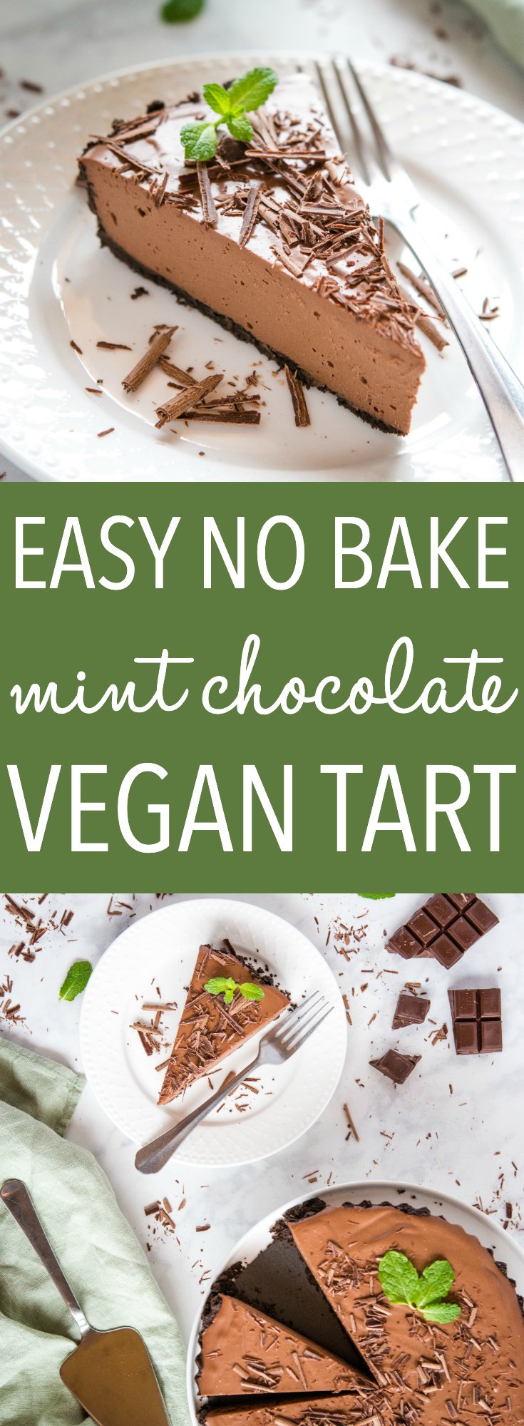 This Best Ever Vegan Peppermint Chocolate Tart is an indulgent dessert with a secret ingredient! It's creamy and indulgent, naturally sweetened, & vegan! best ever no bake vegan peppermint chocolate tart pinterest