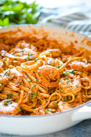 Quick and Easy Seafood Linguine Marinara - The Busy Baker