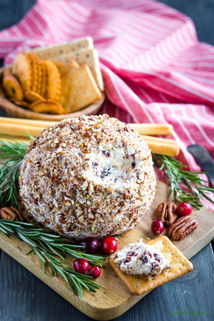 cranberry pecan cheese ball with crackers