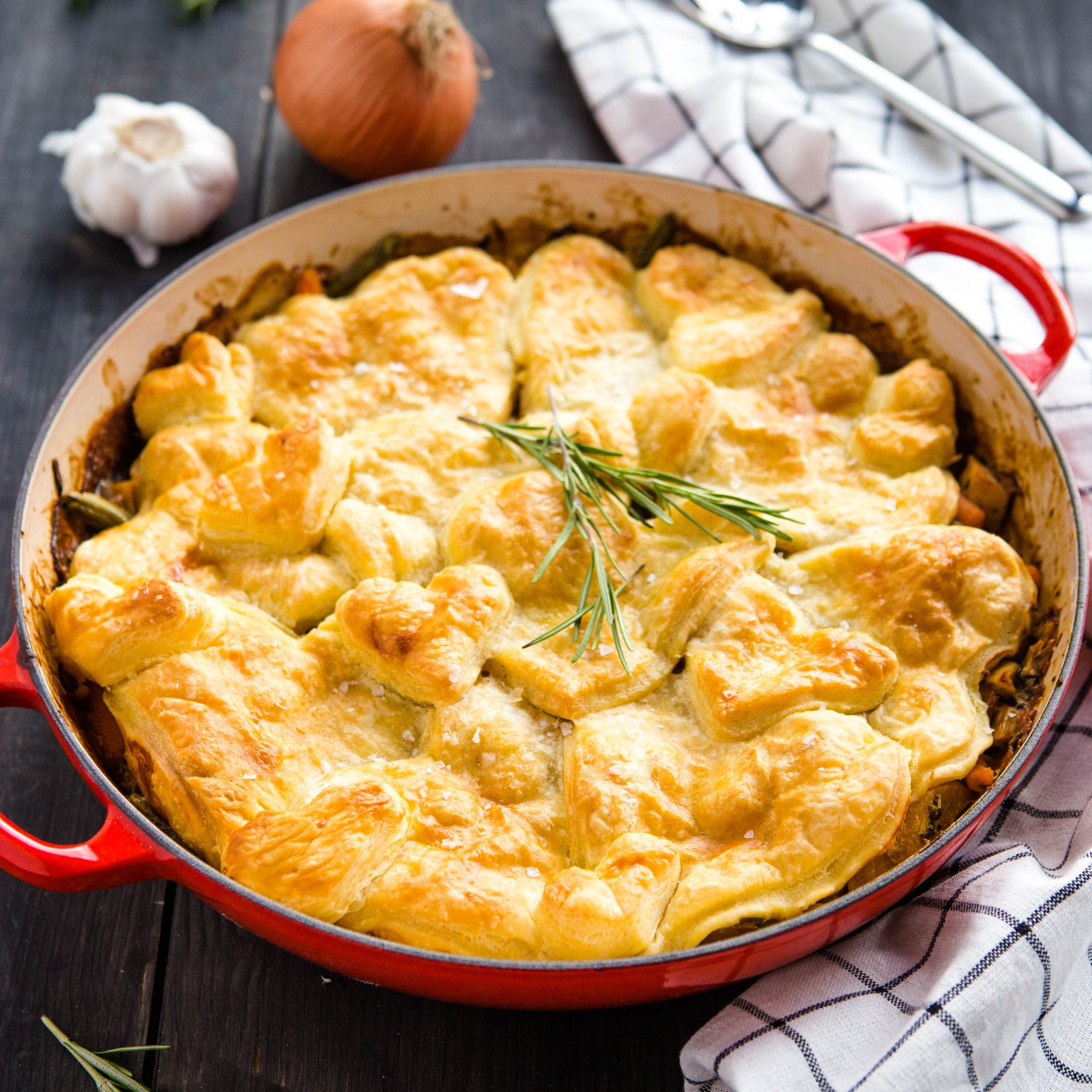 puff pastry pot pie made with leftover turkey