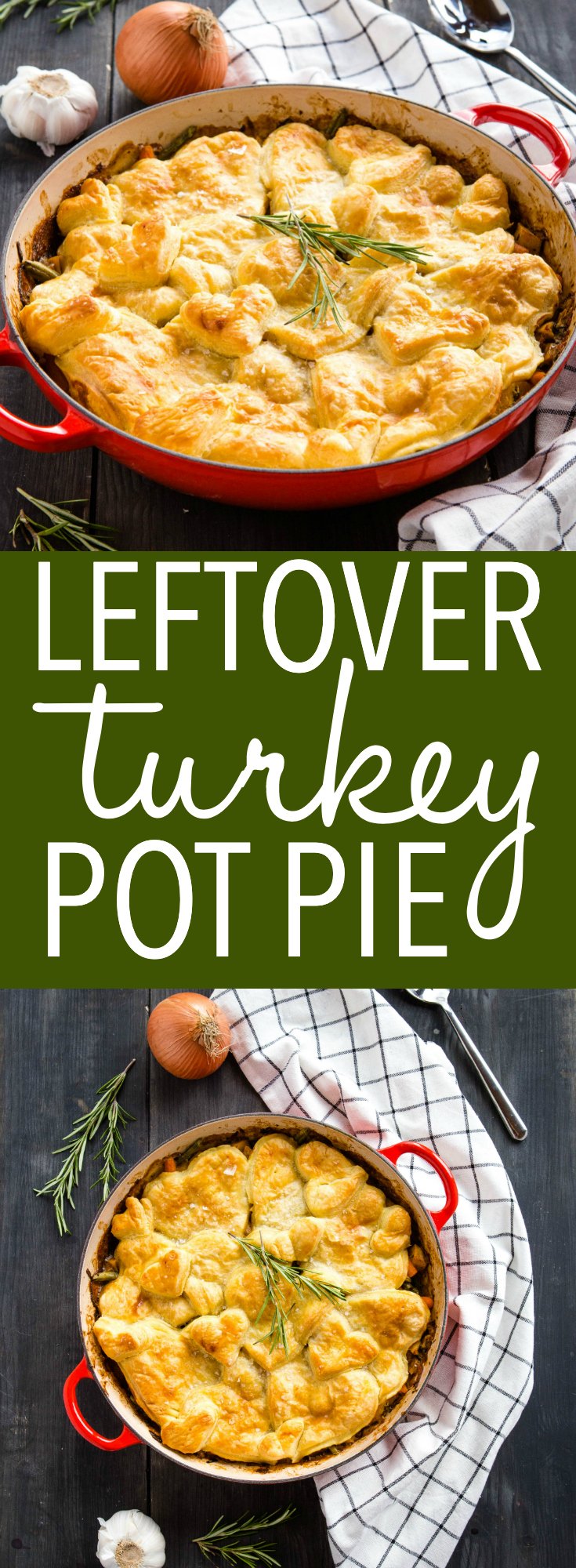 This Leftover Turkey Pot Pie is the perfect easy weeknight meal to make with leftover holiday turkey and frozen veggies! It's a classic comfort food meal that's on the table in 35 minutes or less! Recipe from thebusybaker.ca! #leftovers #turkey #thanksgiving #christmas #holidays #potpie #onepan #potpot #mealidea #mealprep #mealplanning #family via @busybakerblog