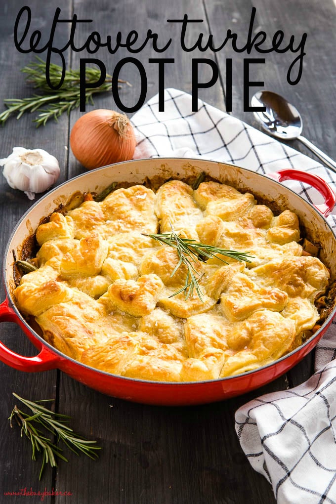 titled photo (and shown) leftover turkey pot pie with puff pastry crust