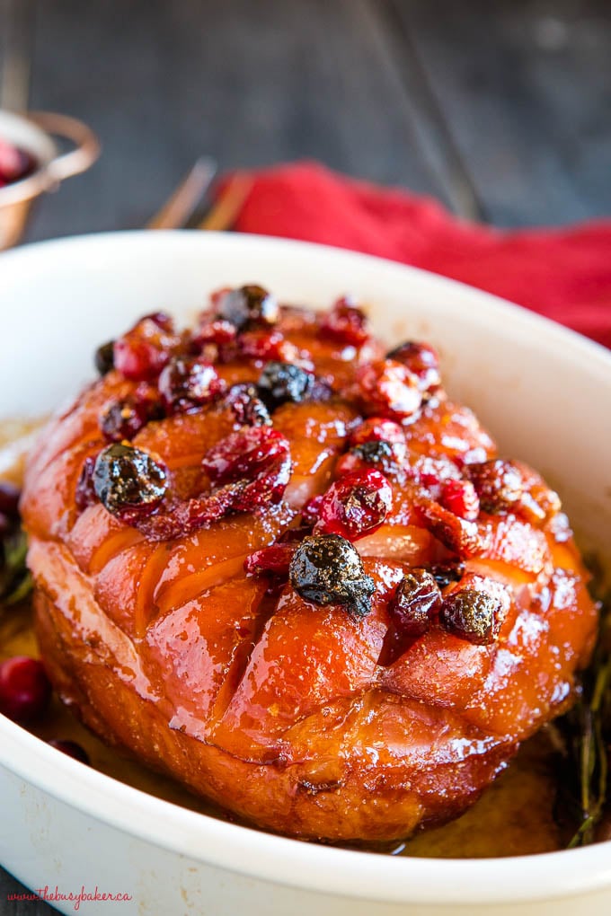 holiday ham with cranberries and maple glaze