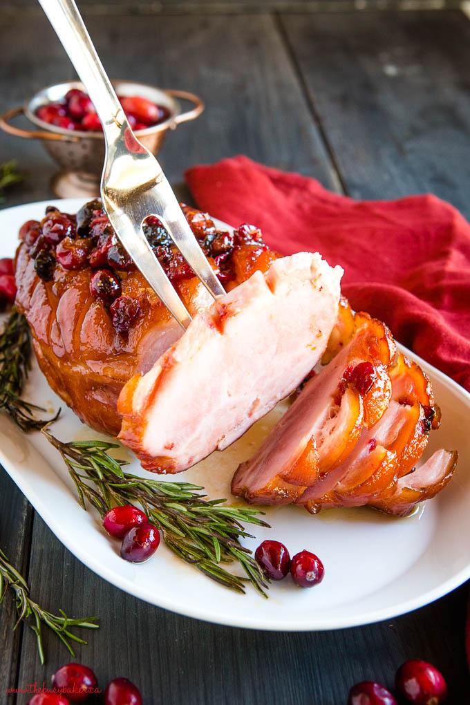 christmas ham with cranberries and rosemary