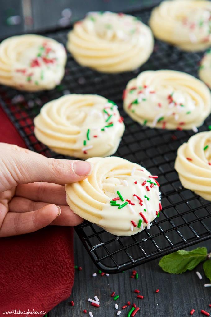 peppermint white chocolate shortbread cookies for christmas with sprinkles