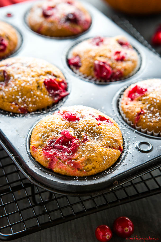 pumpkin cranberry muffins in muffin tin