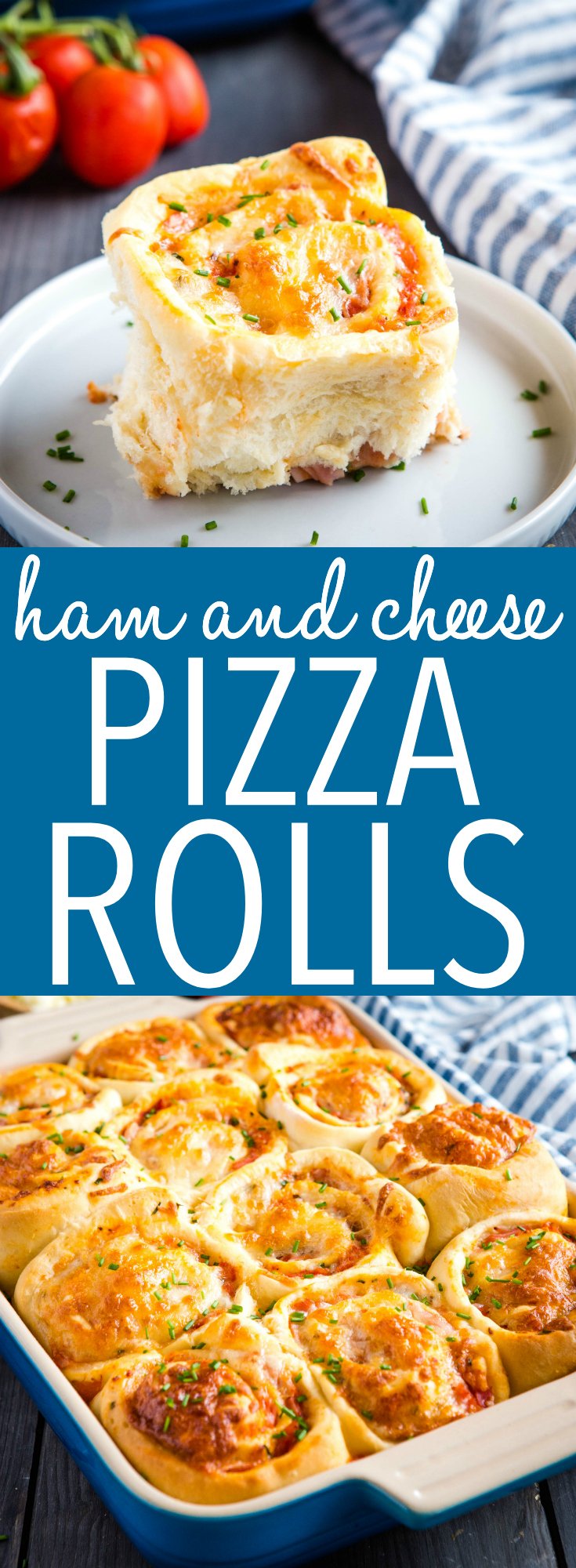 These Ham and Cheese Pizza Rolls are the perfect savoury treat with meat, cheese and veggies - great for a picnic, on-the-go lunches or an after-school snack! Recipe from thebusybaker.ca! #ham #cheese #pizza #cinnamonrolls #pizzarolls #snack #lunch #easy #kids #kidfriendly via @busybakerblog