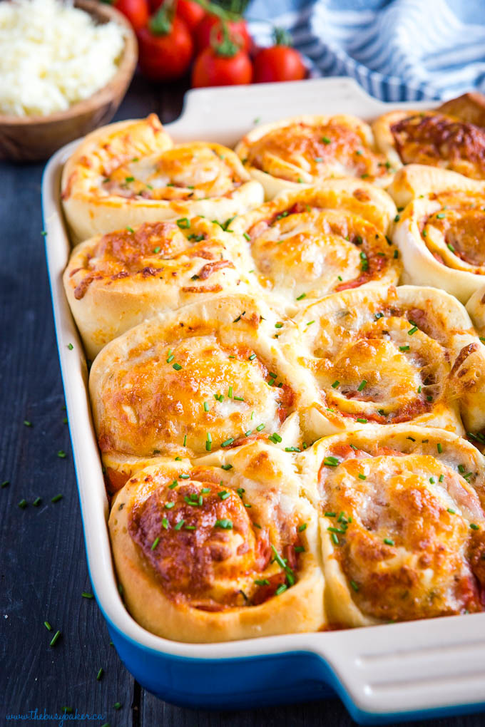 ham and cheese pizza rolls in baking pan