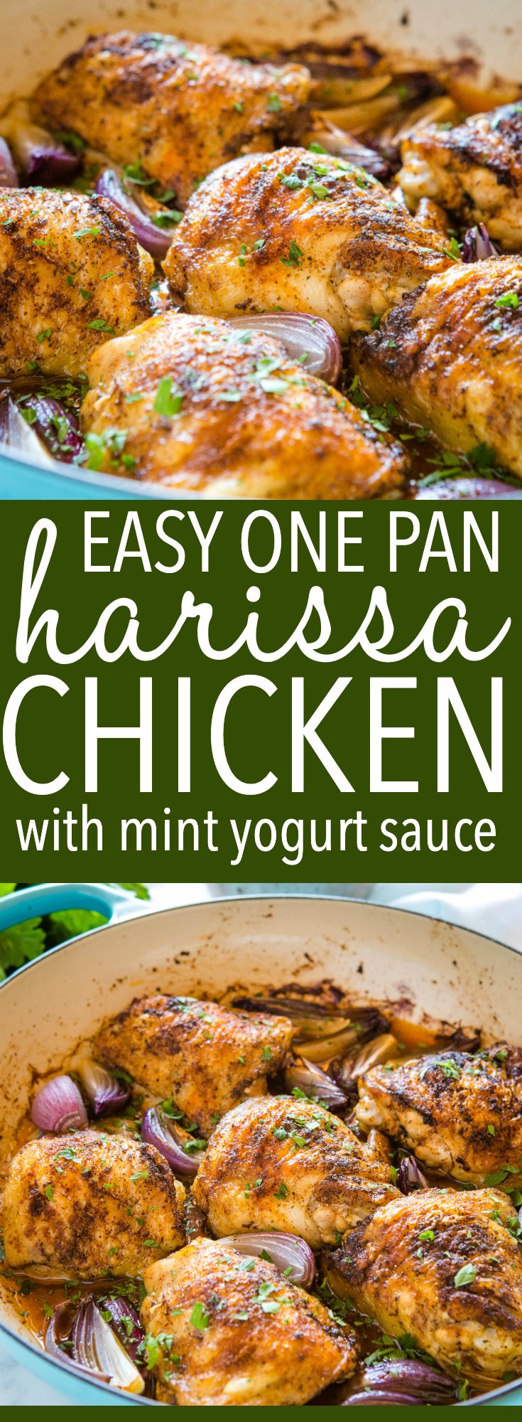 African Chicken Harissa with Mint Yogurt Sauce is a delicious main dish that's packed with flavour! Make this easy chicken recipe in under 30 minutes! Recipe from thebusybaker.ca! #harissa #chicken #mint #yogurt #africanchicken #spicy #middleeastern #familymeal #roastchicken via @busybakerblog