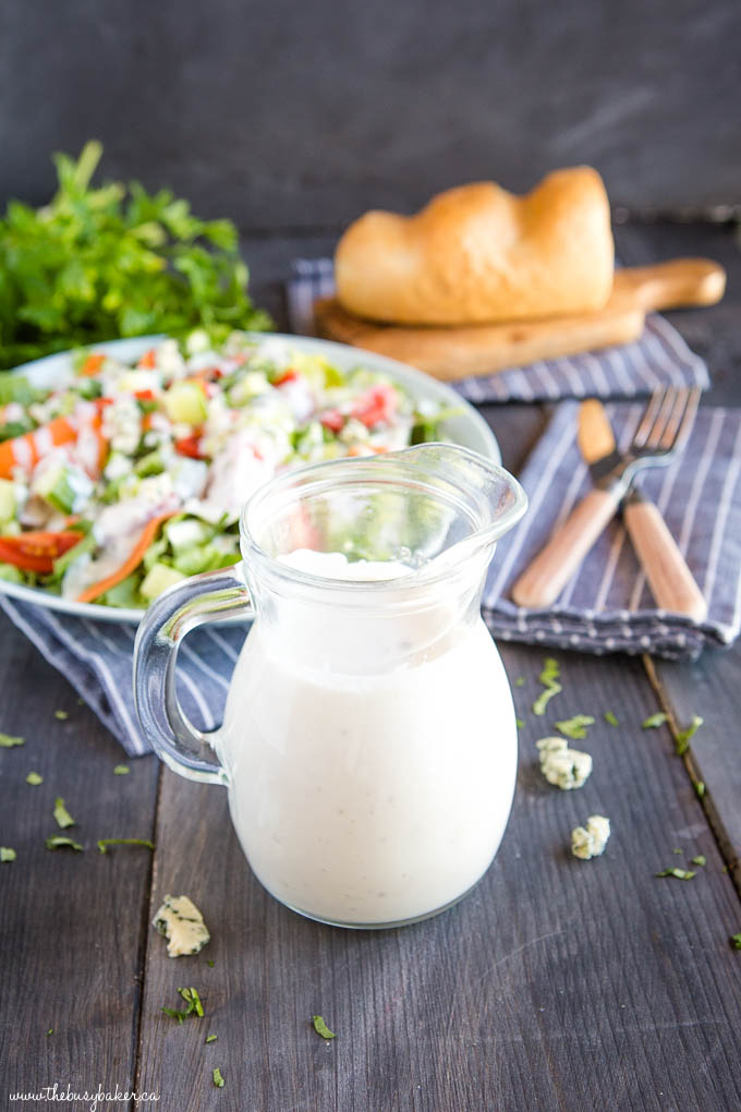 homemade salad dressing in glass jar 