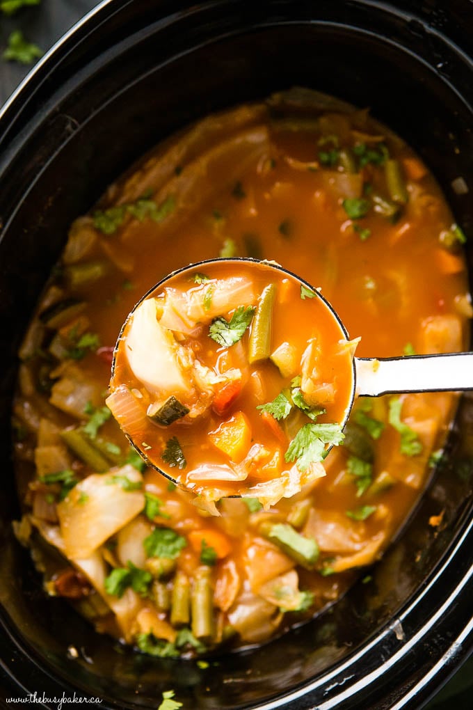 ladle full of keto vegetable soup