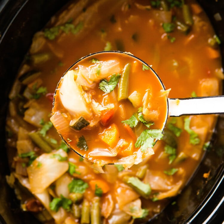 ladle full of keto vegetable soup