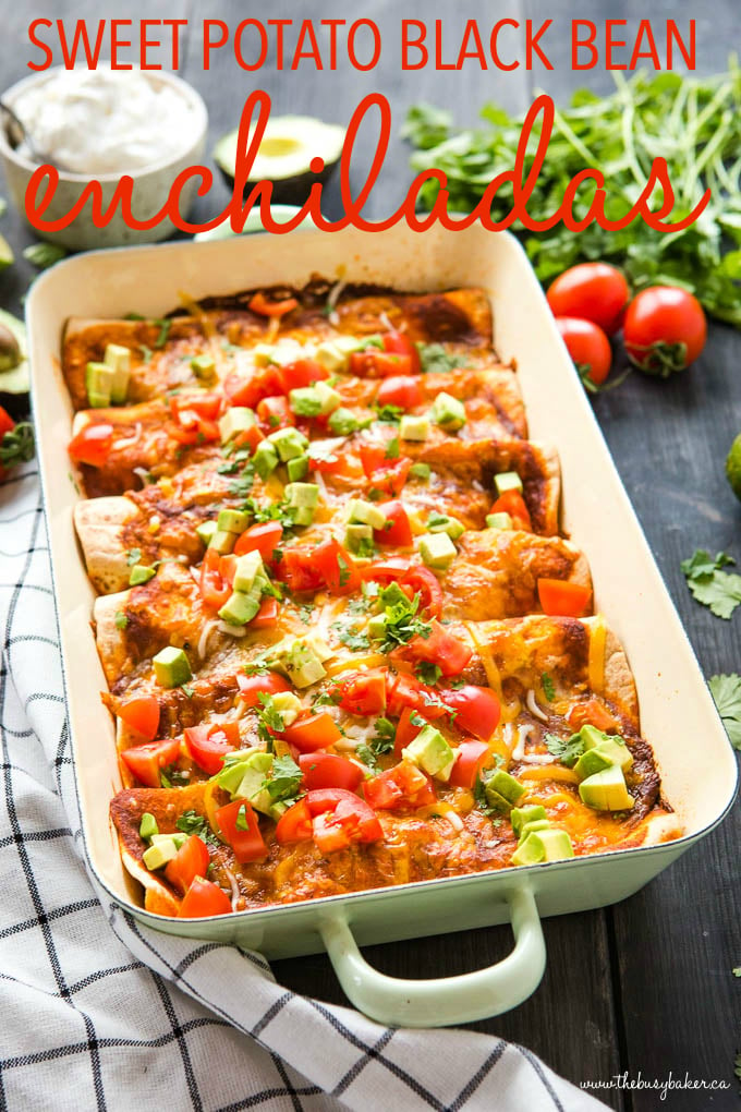 titled photo (and shown): Sweet Potato Black Bean Enchiladas