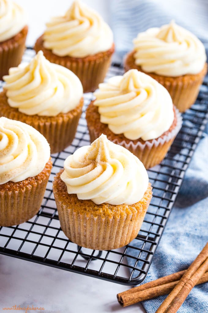 carrot cake cupcakes with cream cheese frosting and cinnamon spice