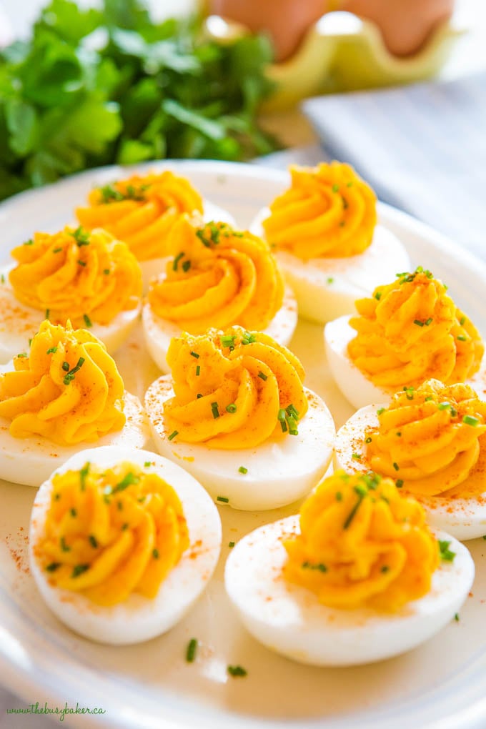 homemade Easter appetizers on white platter