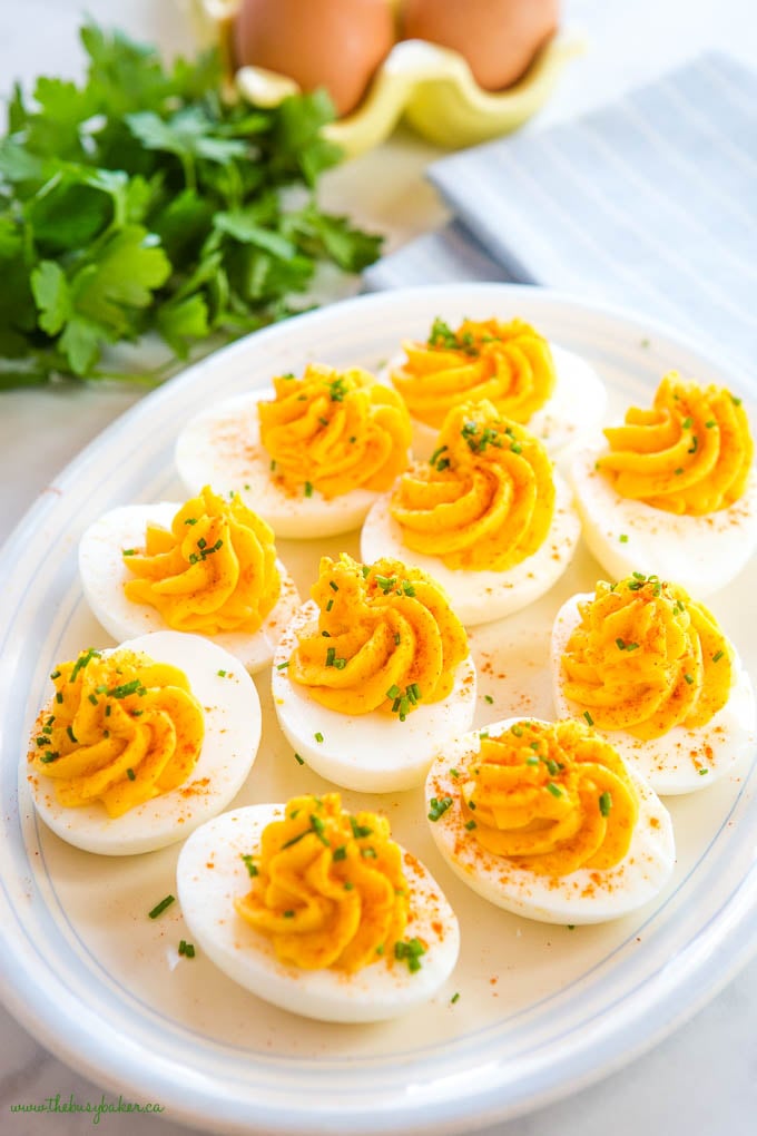 easy deviled eggs with paprika and chives