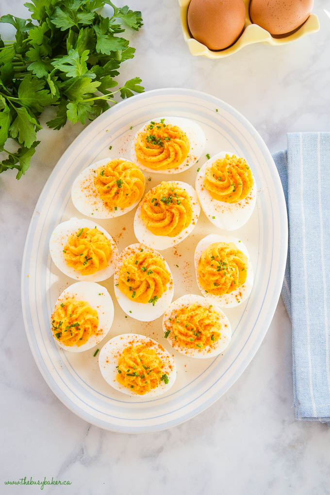 hard boiled eggs stuffed with creamy egg filling