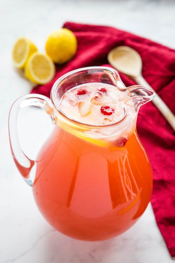 glass pitcher of red non-alcoholic punch
