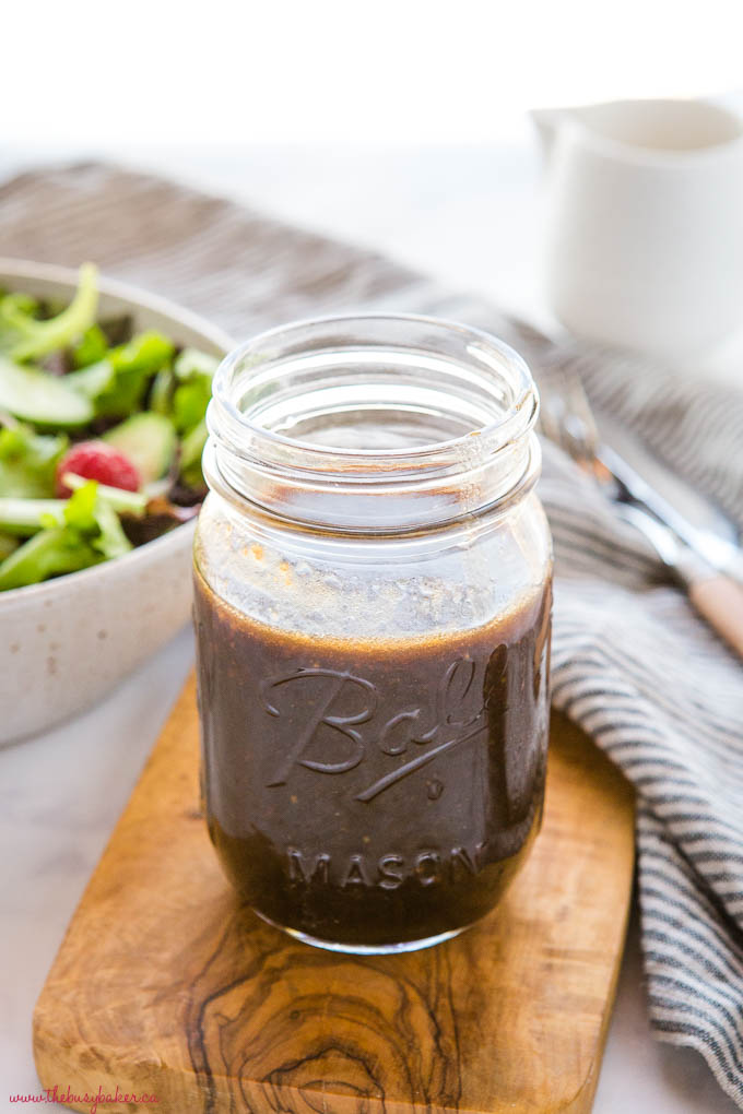 maple balsamic vinaigrette salad dressing in mason jar