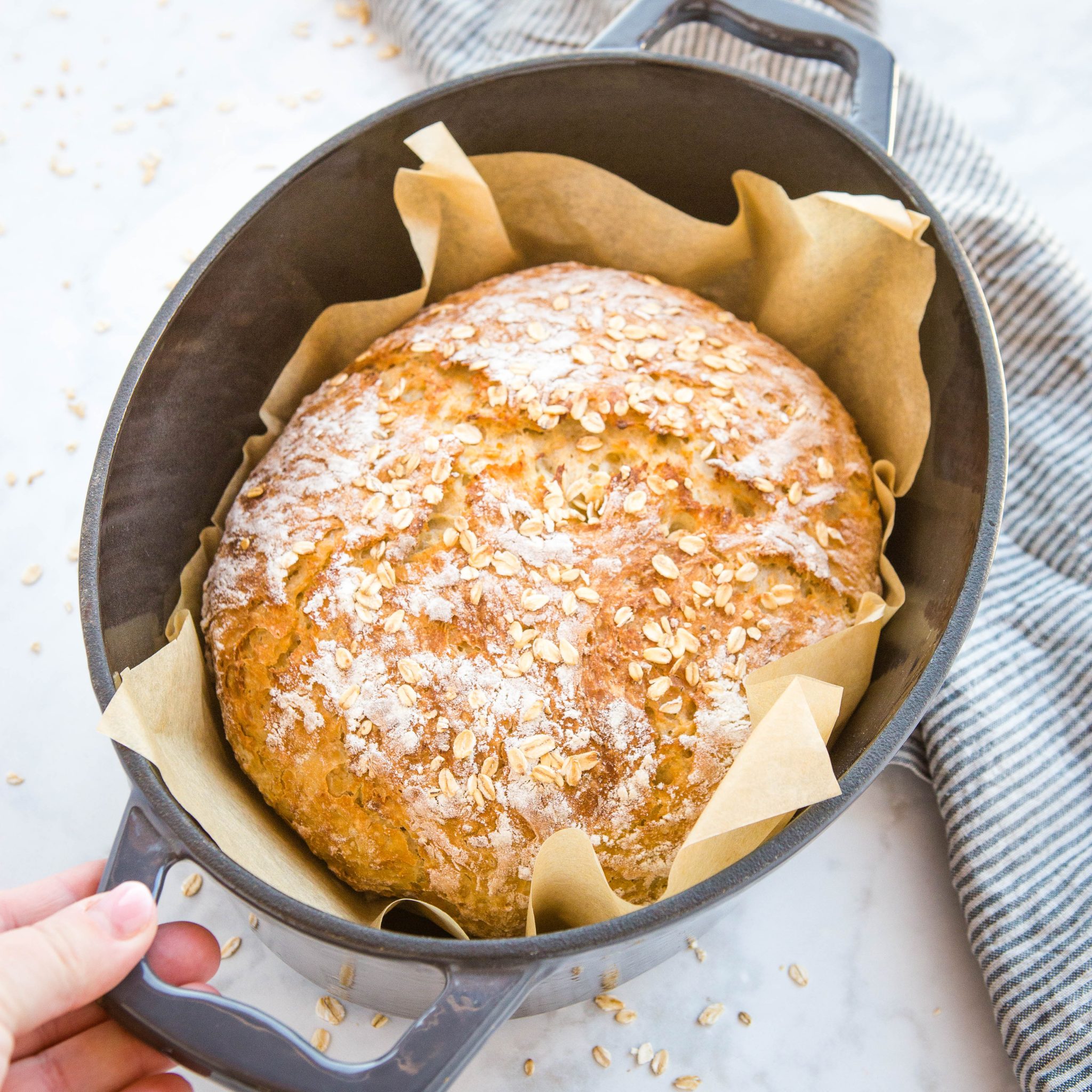 No Knead Artisan Bread (Honey Oat Recipe) - The Busy Baker