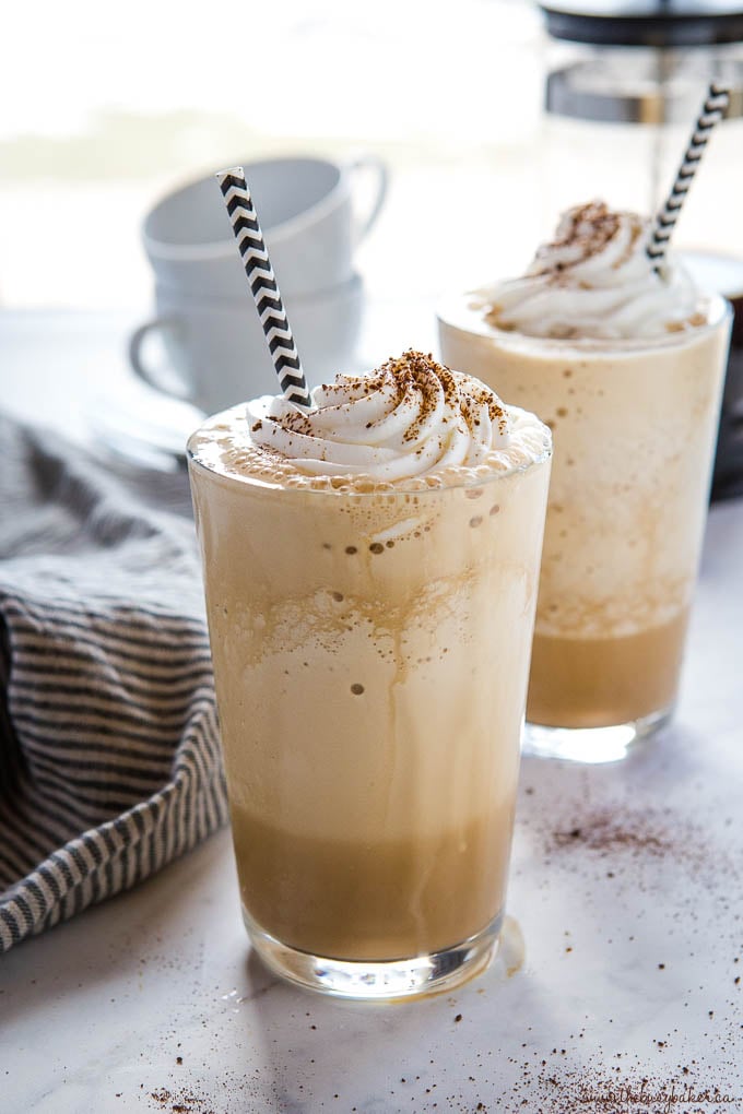 healthy homemade frappuccinos with paper straws