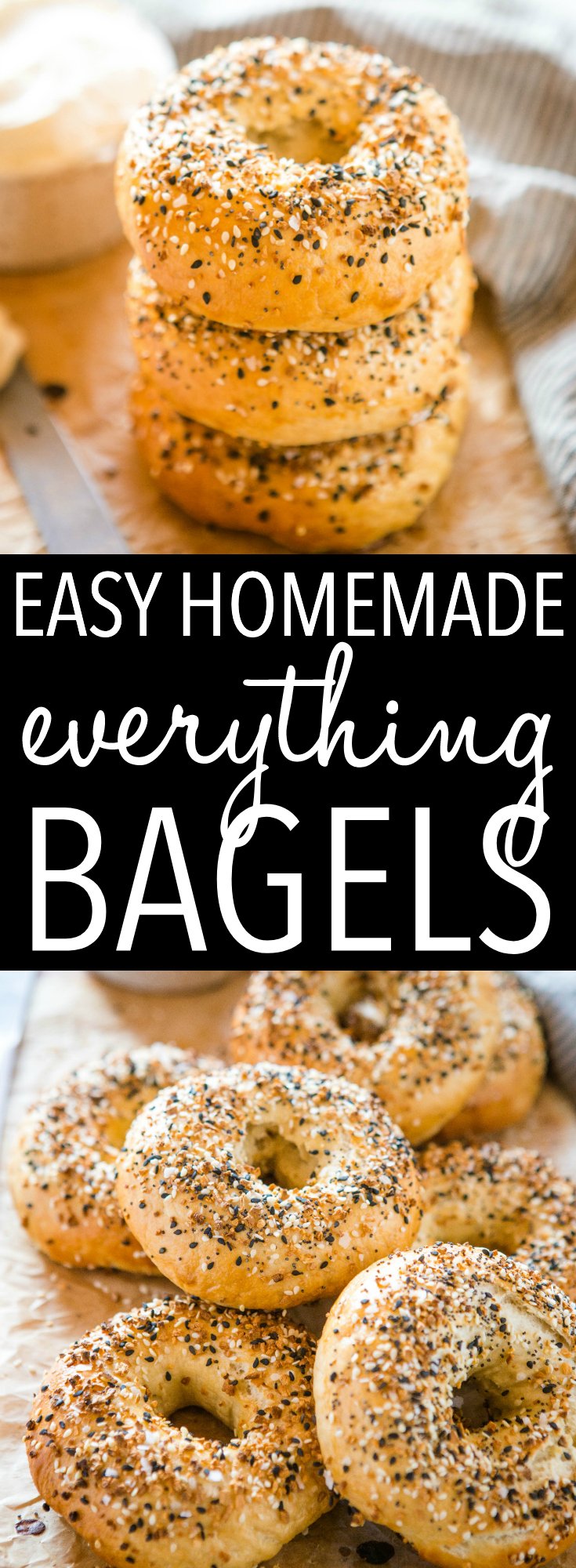 These Easy Homemade Everything Bagels are perfectly dense & chewy, and topped with Everything Bagel Seasoning. And they're SO easy to make with no special equipment or ingredients! Recipe from thebusybaker.ca! #bagels #homemade #everythingbagels #bagelrecipe #baking #creamcheese #easyrecipe #howtomakebagels via @busybakerblog