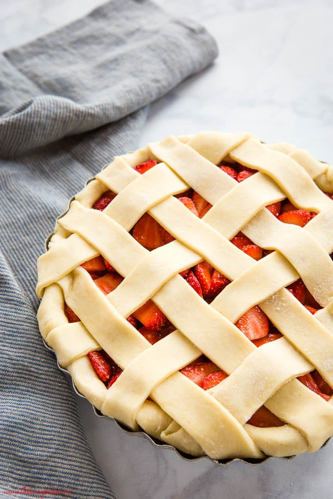 close up of unbaked pie