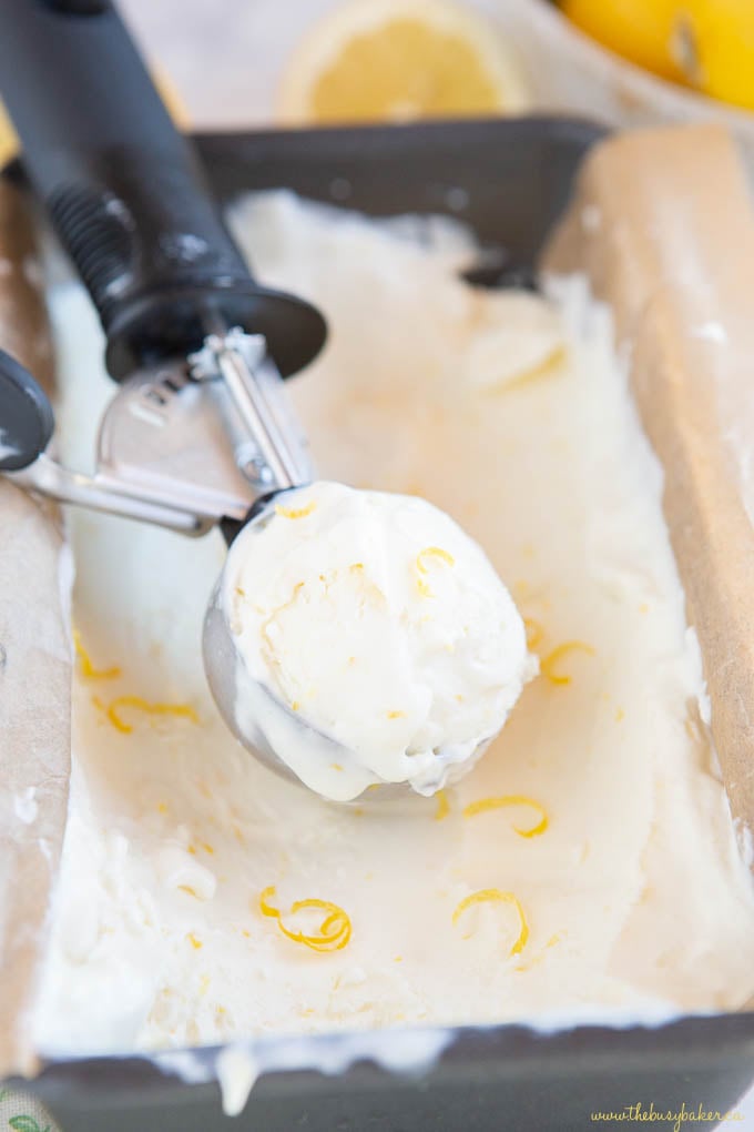 ice cream scoop with a scoop of lemon ice cream