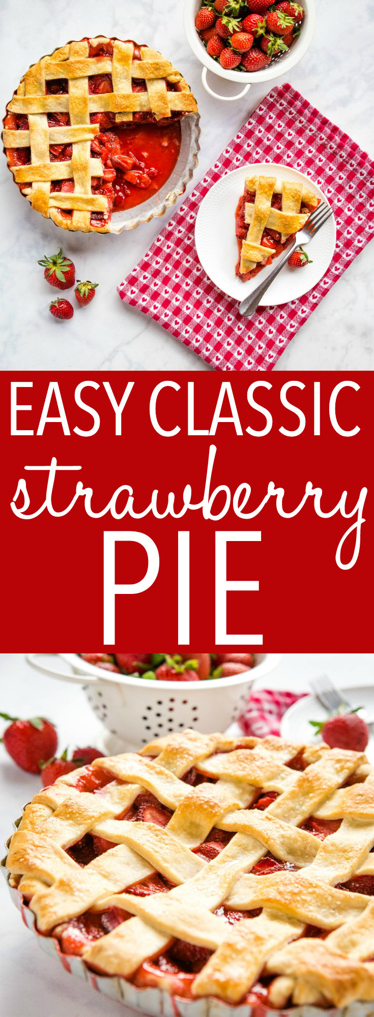 This Classic Strawberry Pie is the perfect summer dessert recipe made with an all-butter crust and fresh strawberries. It's a simple pie recipe that's easy enough for anyone to make - even beginners! Be sure to follow my pro tips below for the perfect old fashioned strawberry pie! Recipe from thebusybaker.ca! #pie #strawberries #strawberrypie #homemade #homesteading #oldfashionedpie #classicrecipe #homemade #dessert #simple #fruit #berries via @busybakerblog