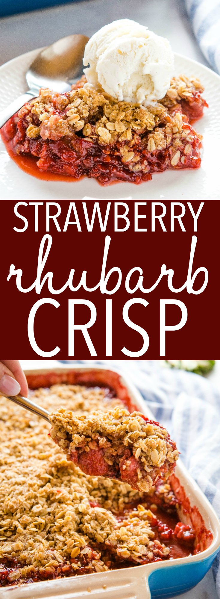 This Strawberry Rhubarb Crisp recipe is the best simple summer dessert made with juicy strawberries & fresh rhubarb! Healthier & gluten-free! Recipe from thebusybaker.ca! #strawberryrhubarb #strawberry #dessert #summer #easydessert #healthy #glutenfreedessert #fruitcrisp #cobbler via @busybakerblog