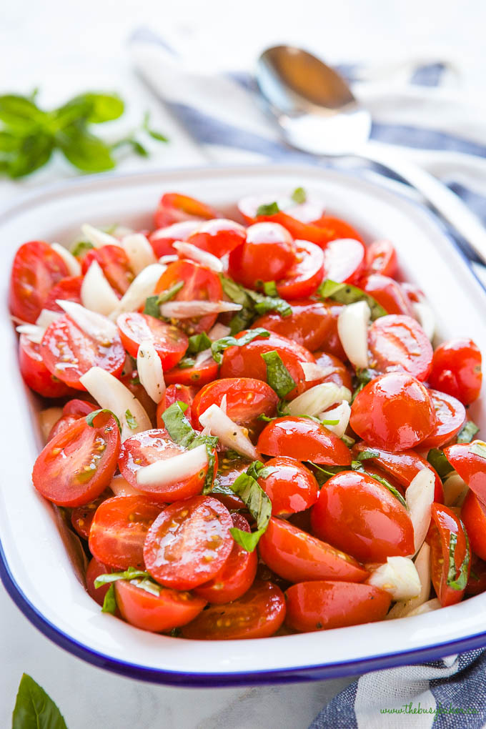 tomato onion salad with onions and basil