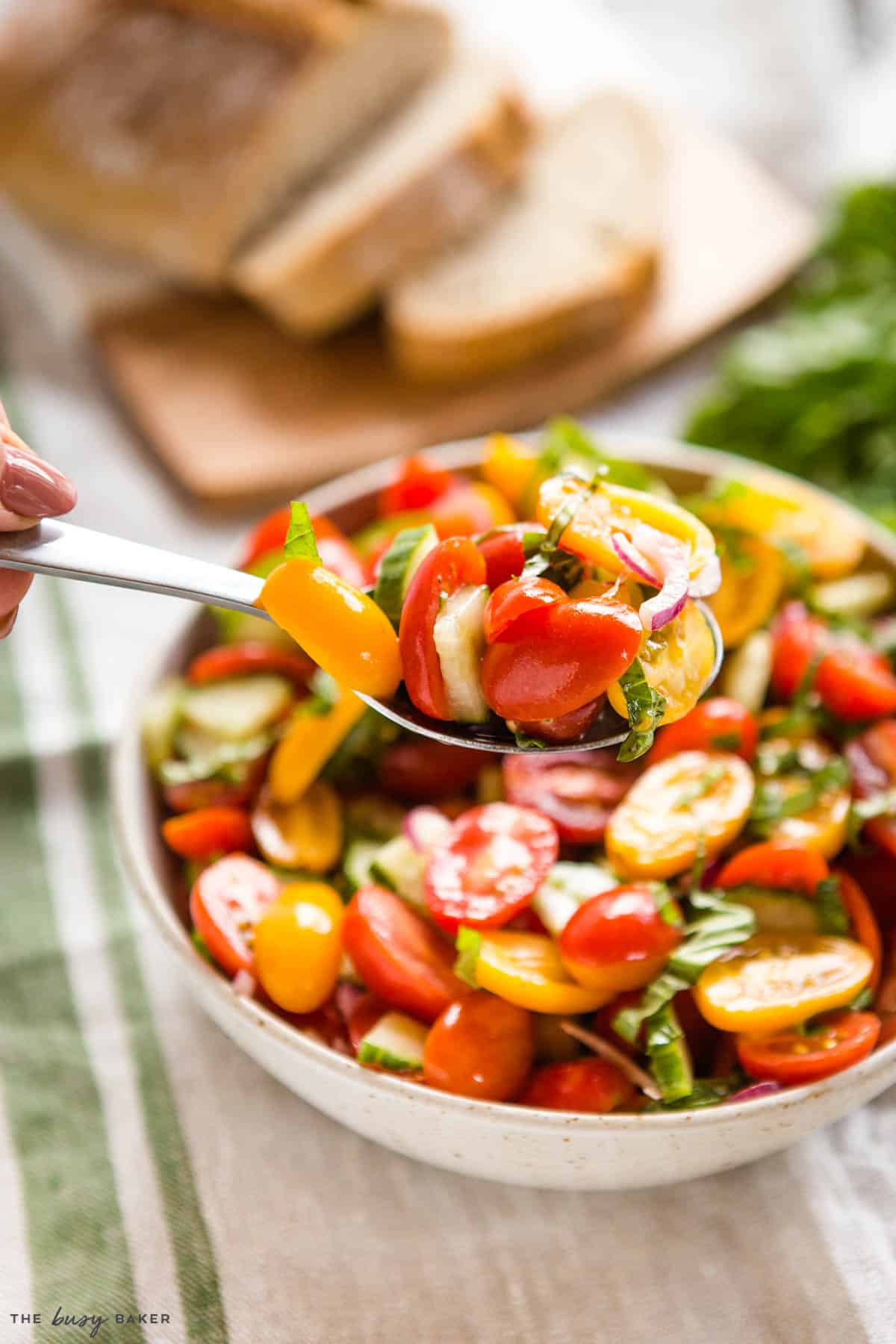 spoonful of tomato cucumber salad