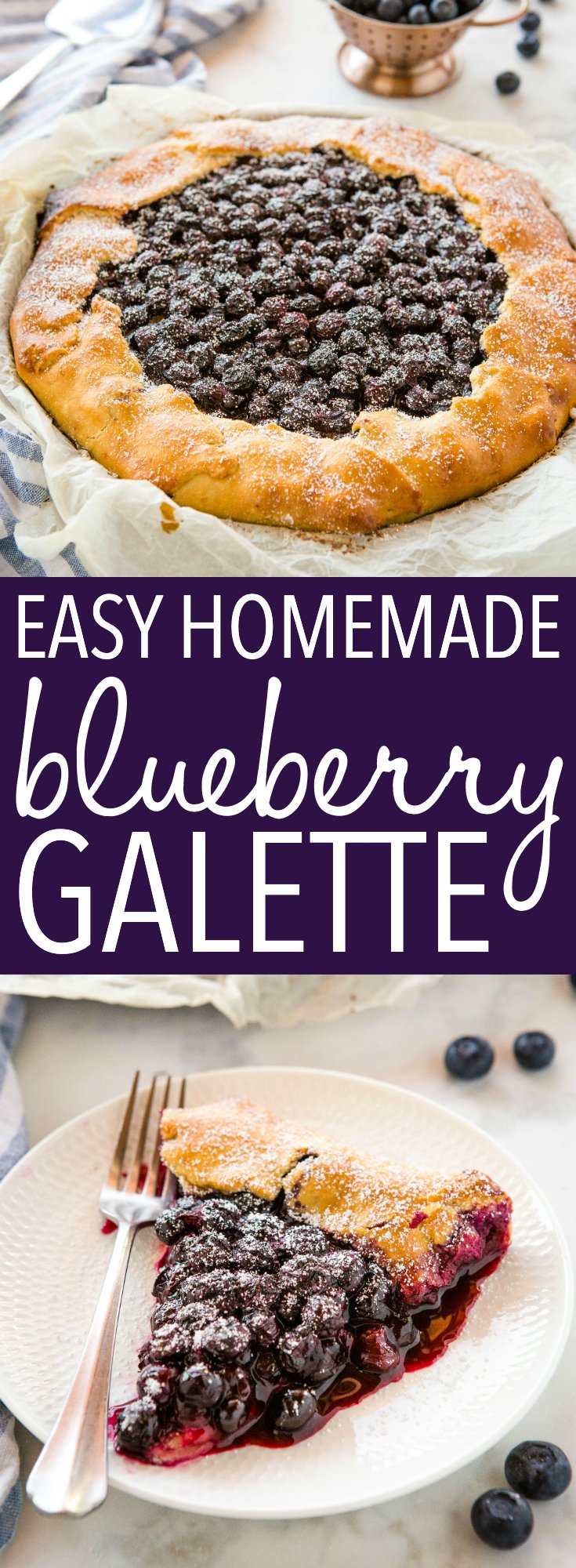 This Easy Blueberry Galette is the perfect simple summer dessert made with an easy homemade pie crust and fresh juicy blueberries! Recipe from thebusybaker.ca! #galette #homemadepie #blueberrypie #blueberries #fresh #dessert #summer #harvest via @busybakerblog