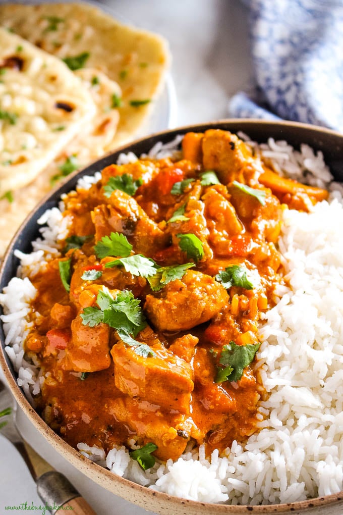 dairy free butter chicken with rice and cilantro