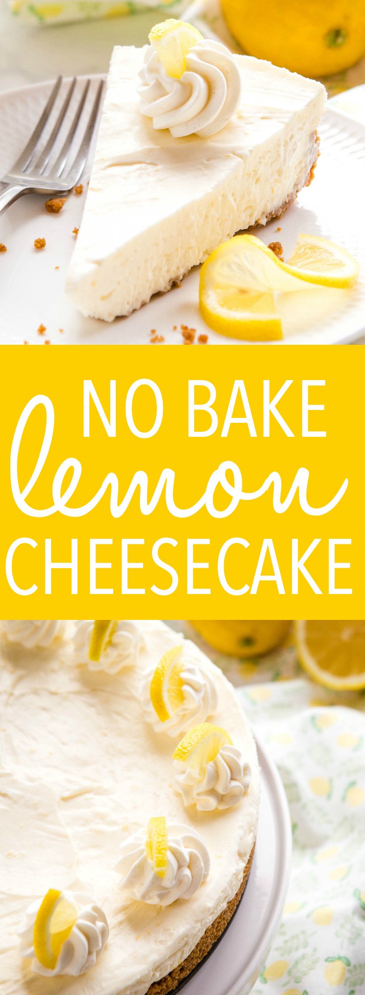 This Easy No Bake Lemon Cheesecake is the perfect easy-to-make cheesecake dessert that's ultra creamy, silky smooth and delicious and packed with fresh lemon! Recipe from thebusybaker.ca! #lemon #cheesecake #dessert #nobake #easydessert #summer via @busybakerblog