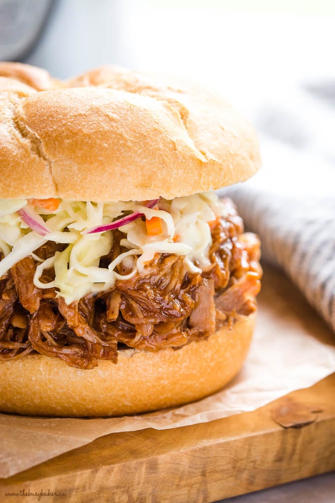 pulled pork sandwich with barbecue sauce and coleslaw