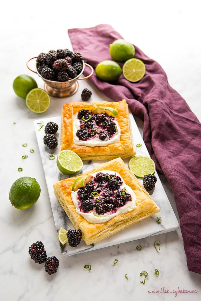 blackberry lime danishes on a marble slab