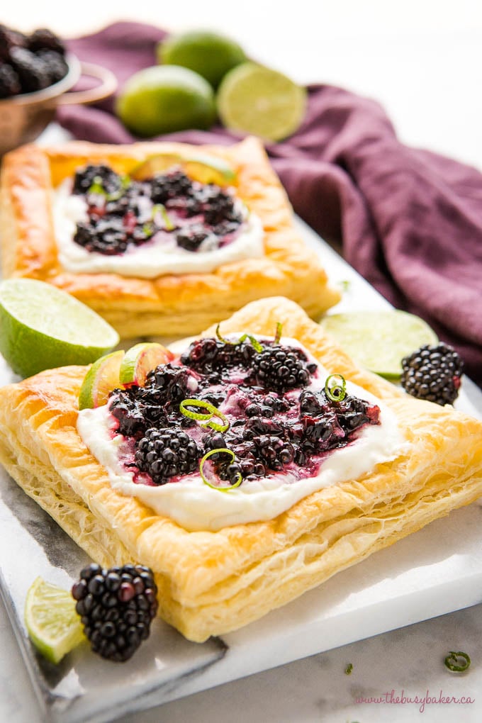 blackberry lime danishes on a marble slab