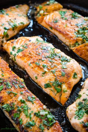 One Pan Herb and Garlic Butter Salmon - The Busy Baker