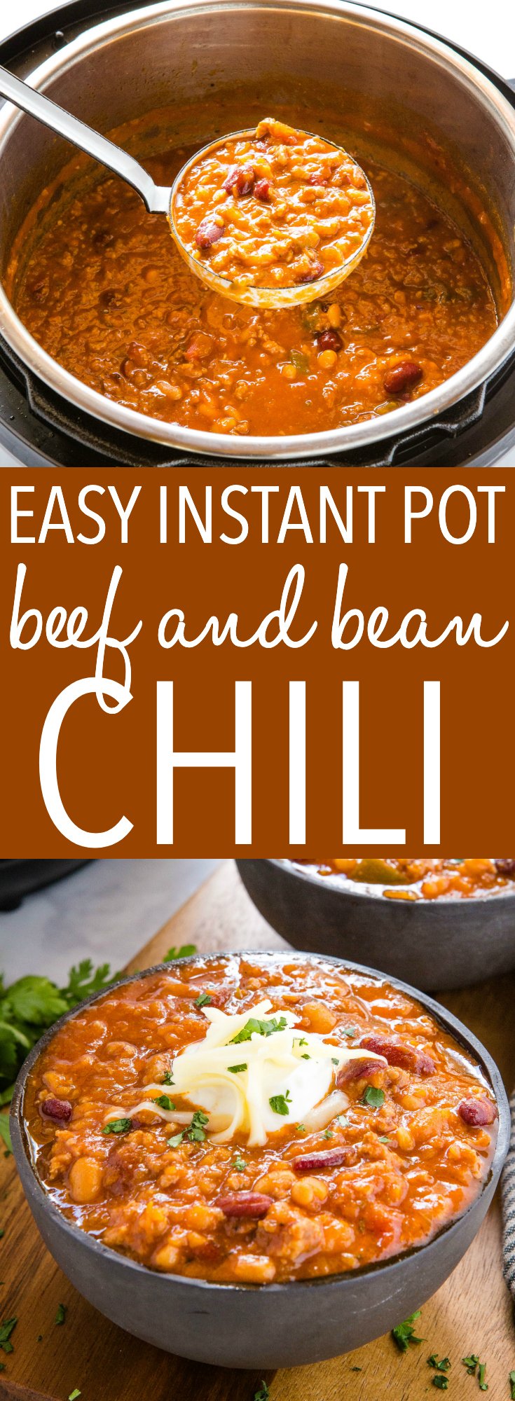 This Instant Pot Beef and Bean Chili is hearty and filling, and packed with lean ground beef and beans! Ready in 30 minutes! Recipe from thebusybaker.ca! #chili #instantpotchili #chiliconcarne #beefandbeanchili #soup #stew #meal #dinner via @busybakerblog