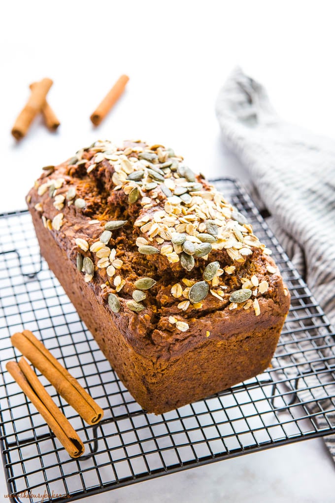 loaf of pumpkin bread with oats, applesauce and cinnamon