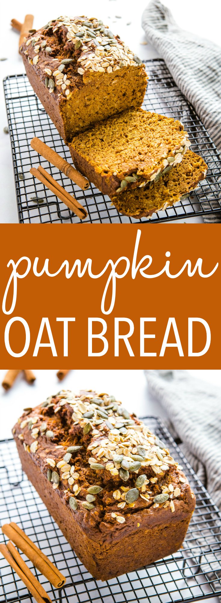 This Healthy Pumpkin Oat Bread is moist and delicious and packed with real pumpkin, applesauce, and whole grain oats! It's moist and delicious, and perfect for fall! Recipe from thebusybaker.ca! #pumpkin #oats #applesauce #healthy #baking #fall #harvest #homemade #homesteading #fallbaking #lowfat #highfibre via @busybakerblog