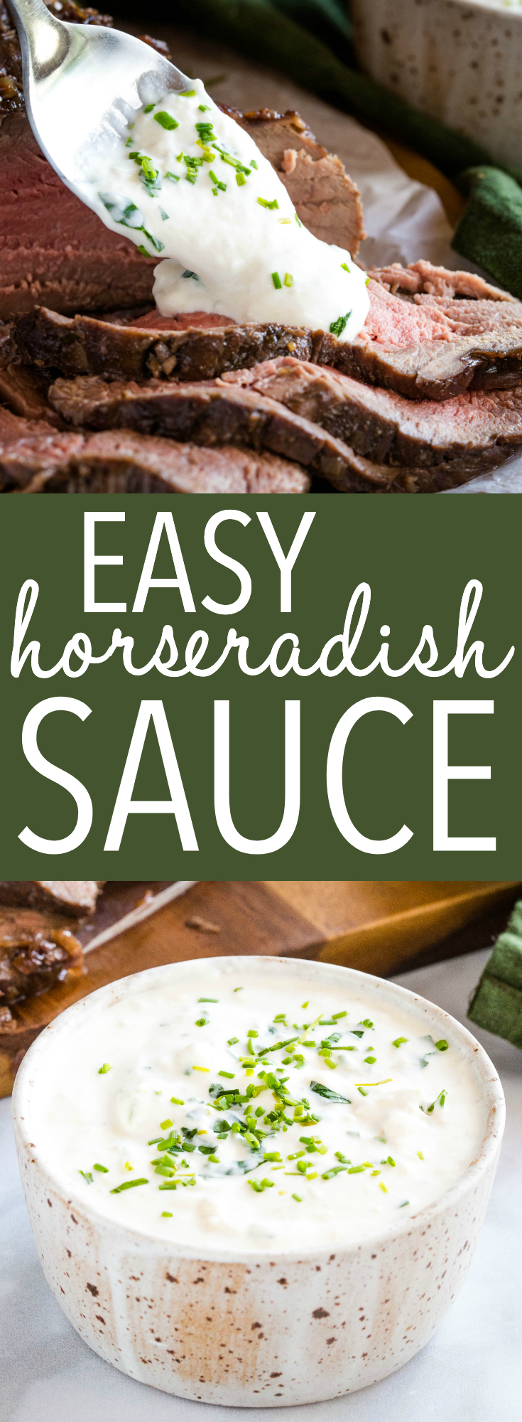 This Best Ever Easy Horseradish Sauce is perfectly creamy, spicy, and packed with fresh herbs. Easy to make, and the perfect condiment to serve with roast beef, beef tenderloin, or prime rib! Recipe from thebusybaker.ca! #horseradishsauce #sauce #primerib #beeftenderloin #roastbeef #condiment #homemadesauce via @busybakerblog