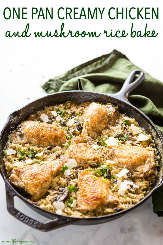 Easy One Pan Creamy Chicken and Mushroom Rice Bake