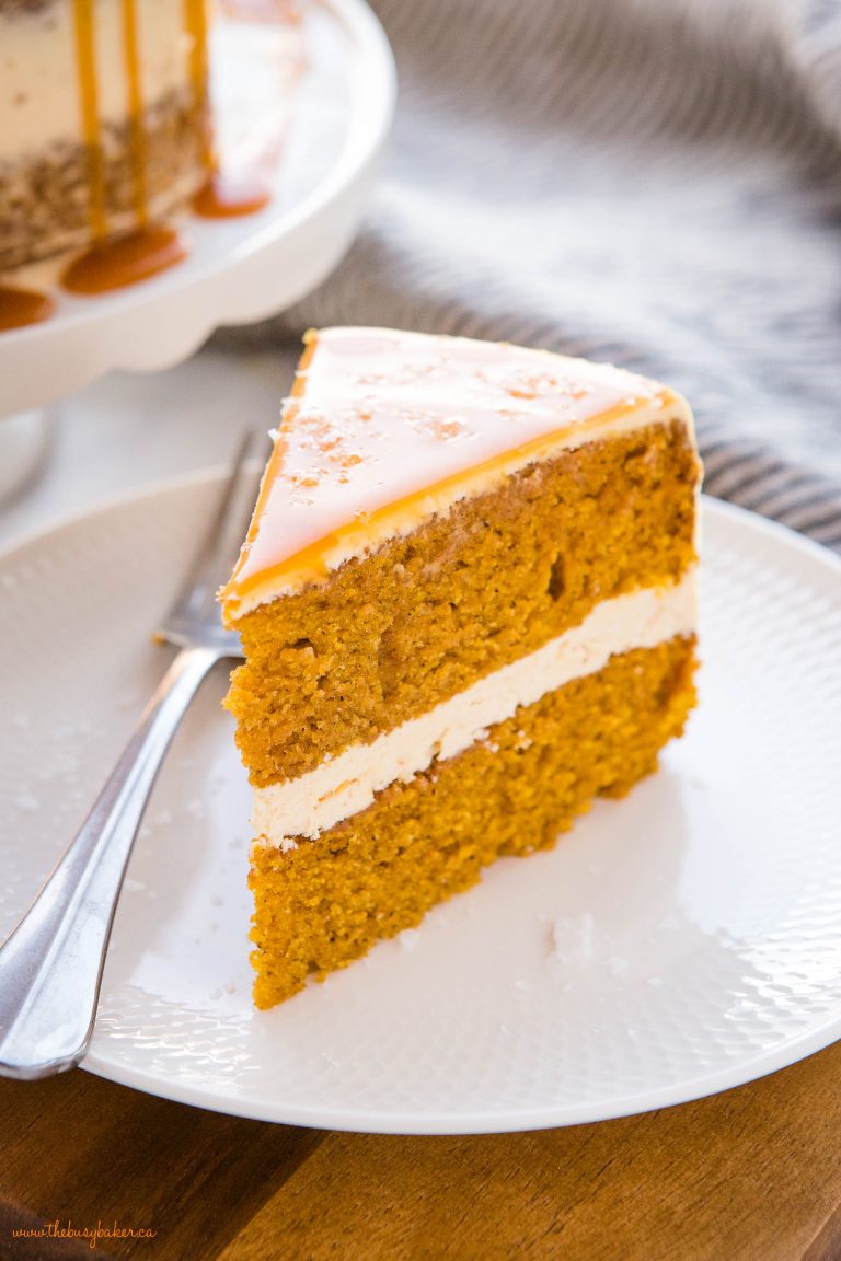 Pumpkin Cake with Salted Caramel Frosting - The Busy Baker