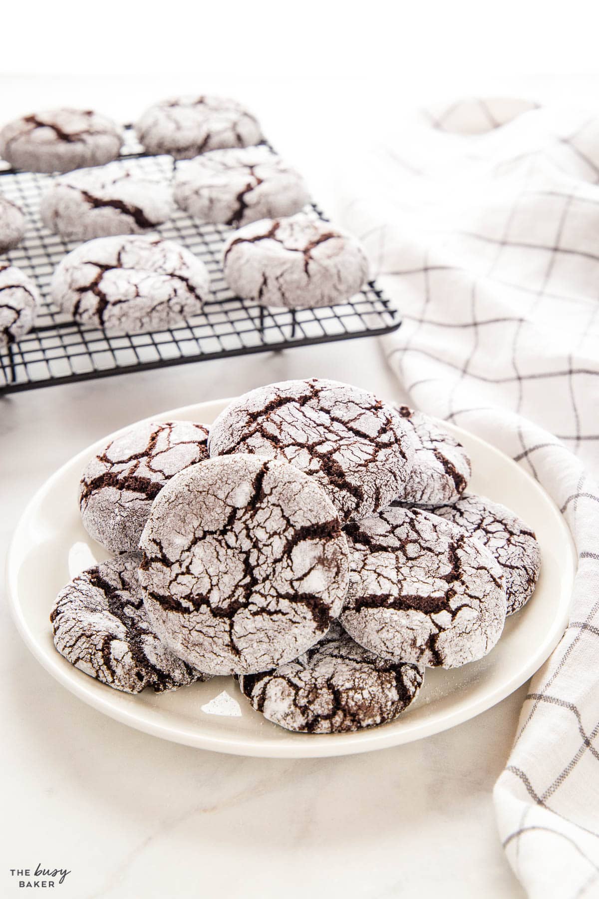 plate of chocolate crinkle cookies