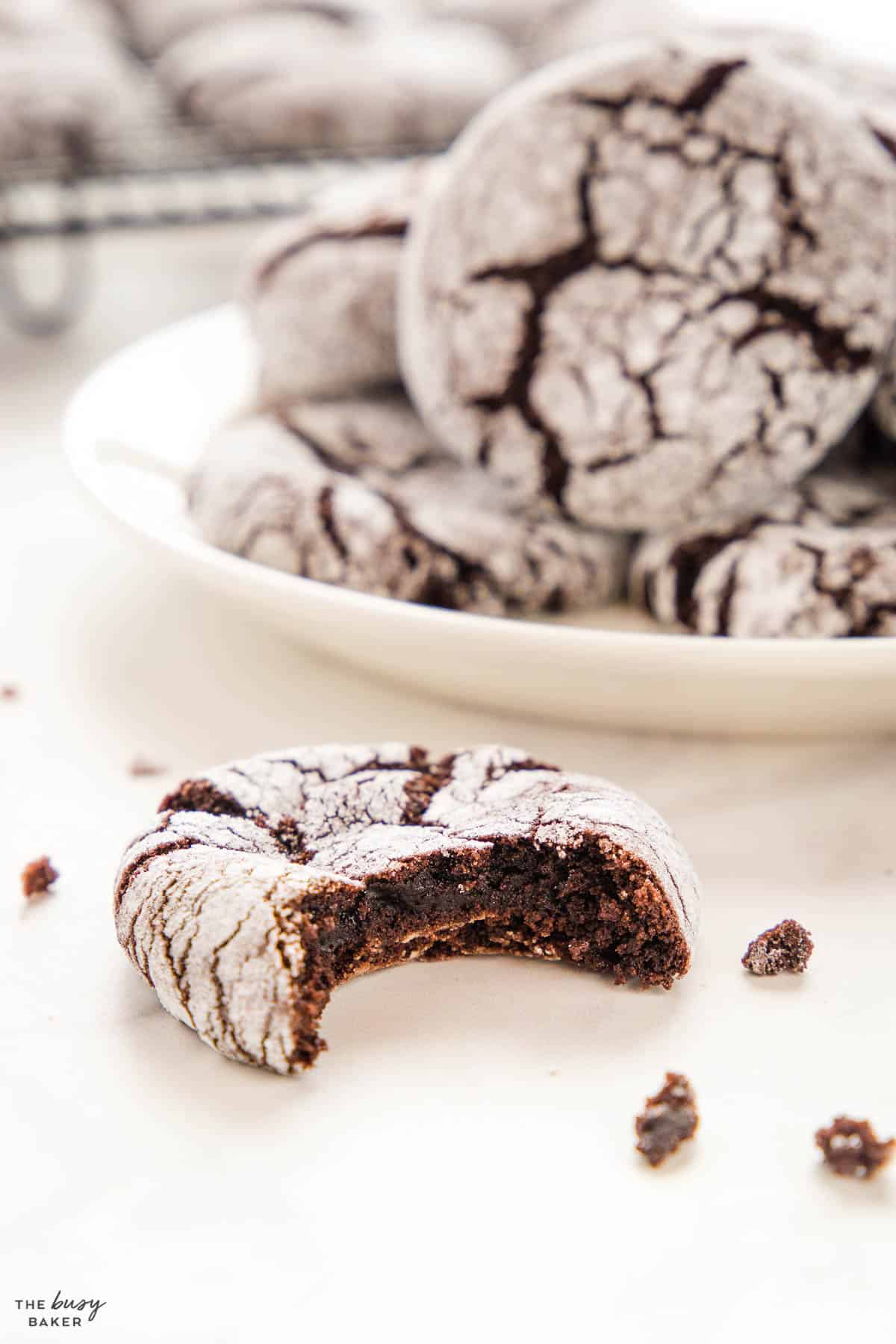 chocolate crinkle cookie with a fudgy interior